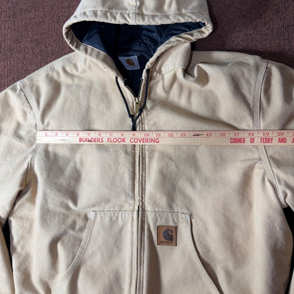 A+ Tan Carhartt J131 Sand Duck Canvas Active Jacket Quilted Lined Hooded Mens XL - Picture 5 of 7